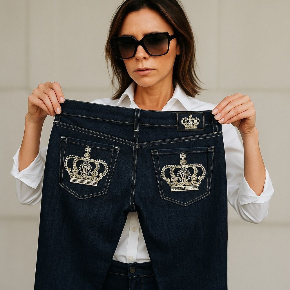 Rock & Republic Dark Blue Skinny Jeans with Embellished Crown Pockets
